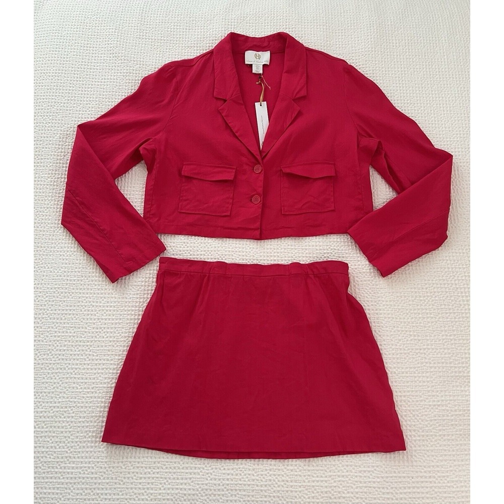 House of Harlow 1960 Vibrant Pink Cropped Spring Summer Blazer‎ & Skirt Set sz L